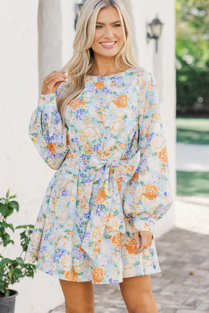 In Your Love Light Blue Floral Tied Waist Dress | The Mint Julep Boutique