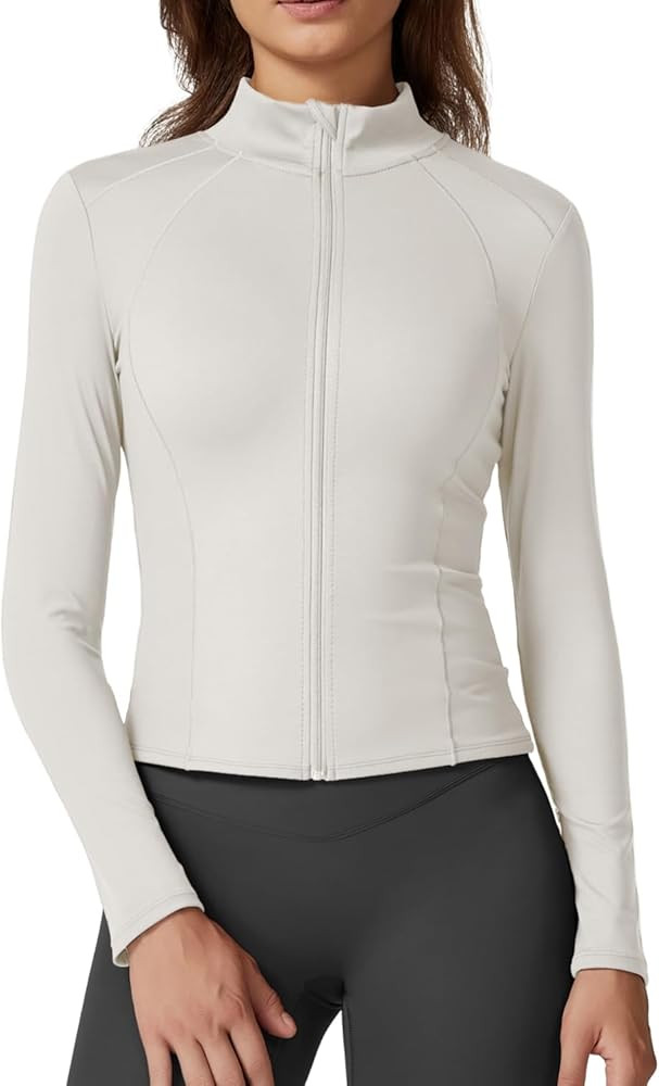 QINSEN Women's Full Zip Athletic Jacket Long Sleeve Double Lined Cropped Active Yoga Tops | Amazon (US)