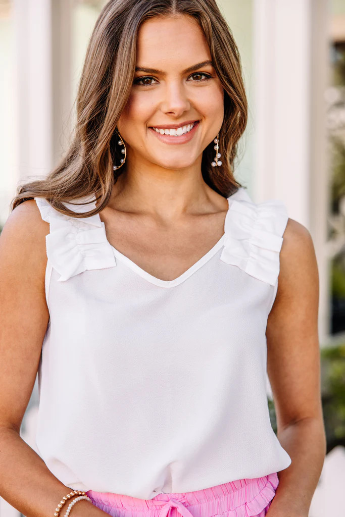 Happy Days Off White Ruffled Tank | The Mint Julep Boutique