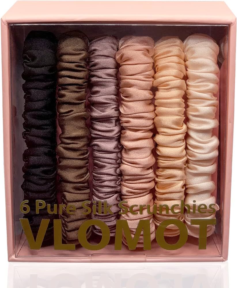 VLOMOT 6 Pcs Set 100% Pure Mulberry Silk Hair Scrunchies Silk Hair Ties with 6 Chic Colors Everyd... | Amazon (US)