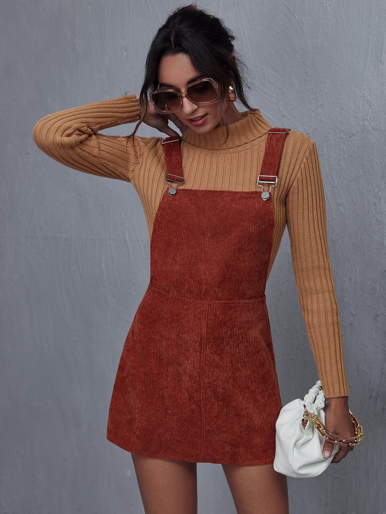 Corduroy Solid Overall Dress Without Sweater | SHEIN