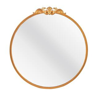 PexFix 31 in. W x 33 in. H Traditional Round Metal Framed Accent Mirror in Gold | The Home Depot
