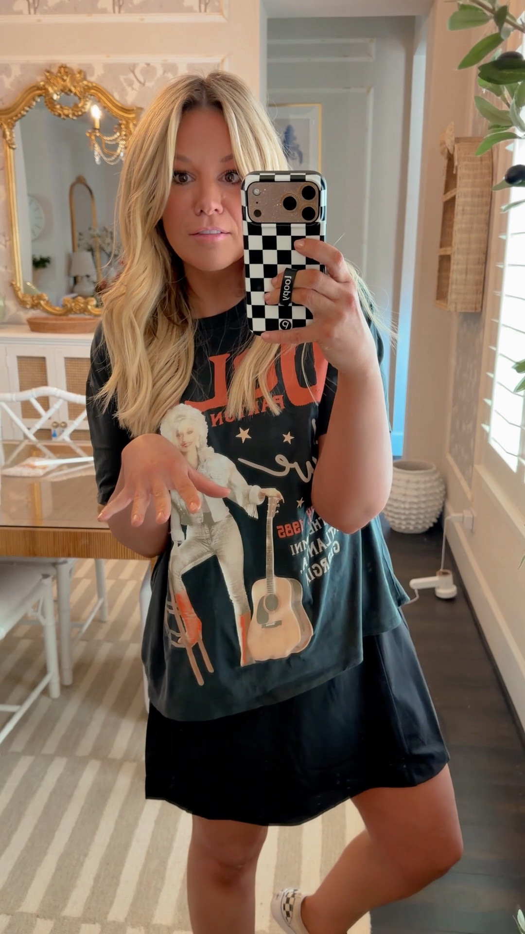 By far, my favorite athletic dress because you can pull the shorts down to use the restroom. I’m normally a medium, but I went up to a large for a more comfortable fit. wearing a large in the graphic tee. 