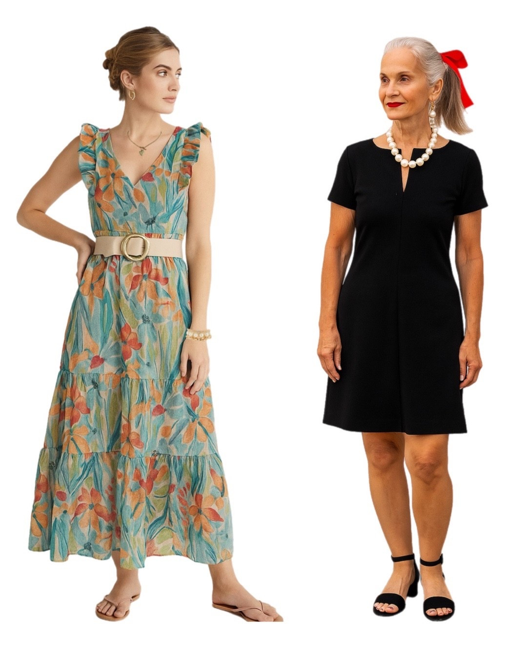 A tale of 2 stylish shoppers. While shopping in Wilmington last week, I encountered several stylish shoppers-more elevates in their dress than those I encounter in casual Brunswick county on the daily. I asked ChatGPT to recreate their images and it did a surprisingly good job! What was the common denominator that made these woman so chic, despite the insane levels of heat and humidity we were experiencing. There were similarities. Each wore a loose fitting dress, they both had their hair up-one in a French twist, secured by a claw clip, the other in a simple red ribbon that matched her lipstick, and they both had on oversized dressy earrings! That was what really surprised me! They may have just gotten off work, but it inspired me to up my game while out and about. 

#LTKOver40 #LTKWorkwear #LTKStyleTip