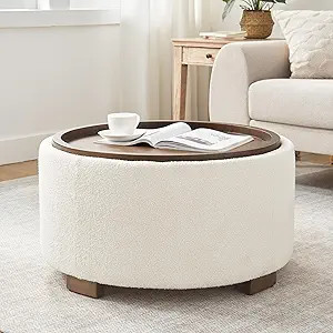 Zihanhome 30 Inch Round Storage Ottoman Coffee Table, Modern Boucle Ottoman with Lift-Off Lid and... | Amazon (US)