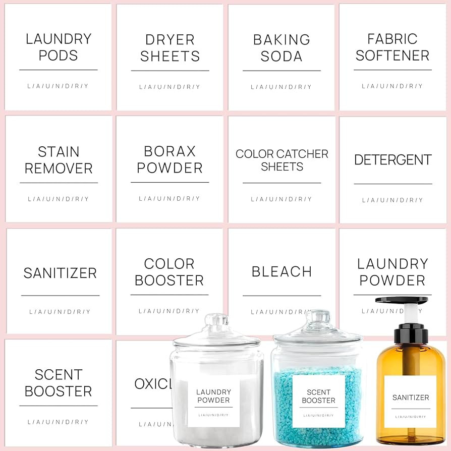 KSIWRE Laundry Labels for Jars,16 PCS Minimalist Laundry Room Labels,Removable Waterproof Laundry... | Amazon (UK)