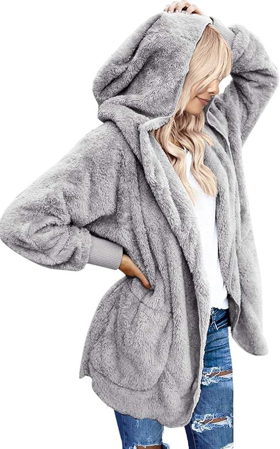 LookbookStore Women's Oversized Open Front Hooded Draped Pockets Cardigan Coat | Amazon (US)