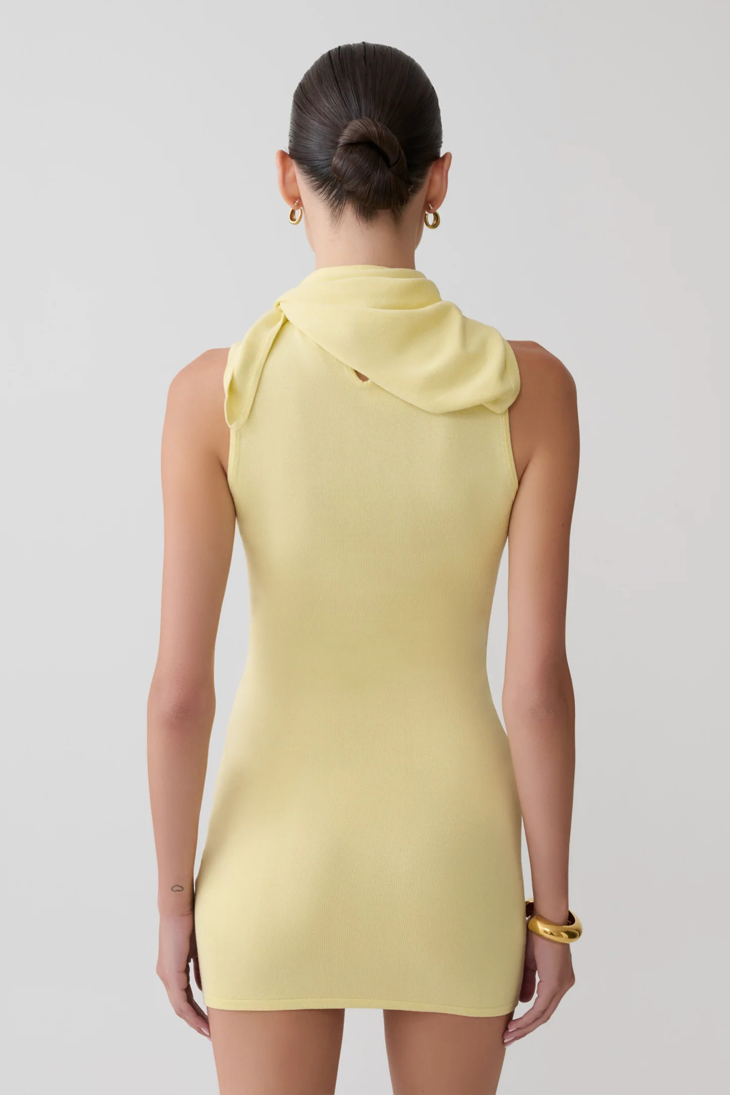 Scarf Knit Mini Dress - Lemon | MESHKI US