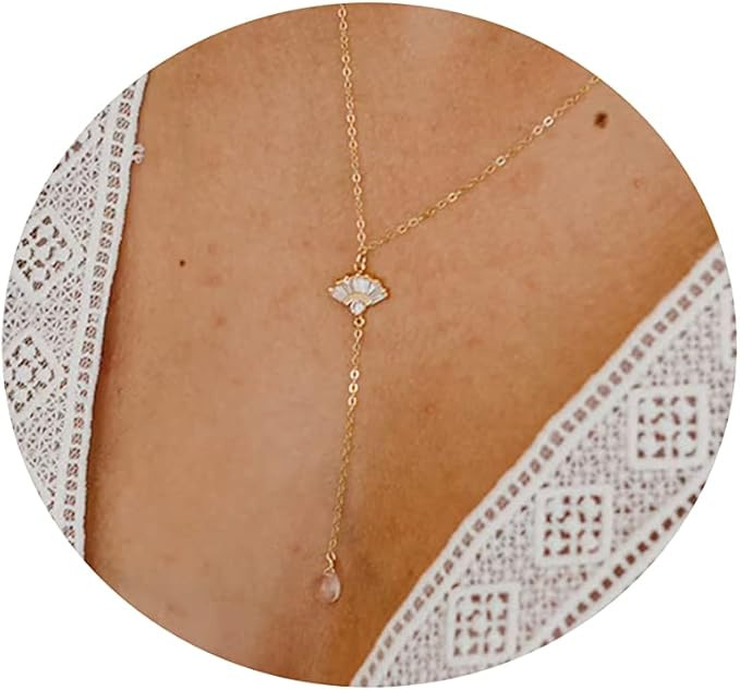 MIDEEO CZ Round Drop Y Necklace for Women 14K Gold Plated Dainty Cubic Zirconia Pendant Layered L... | Amazon (US)