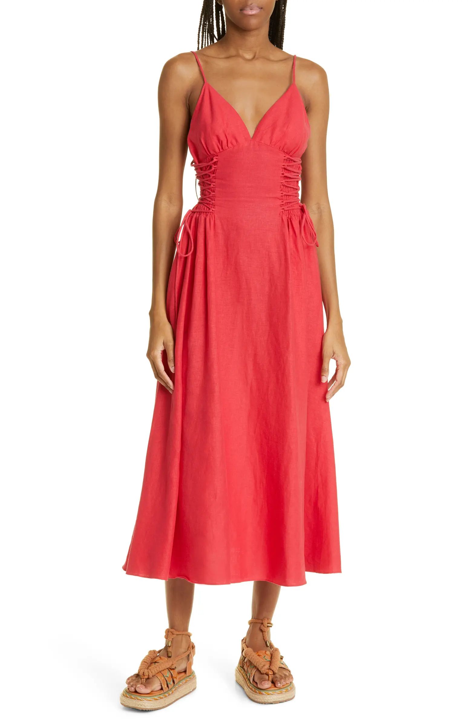 Side Laced Linen Blend Dress | Nordstrom