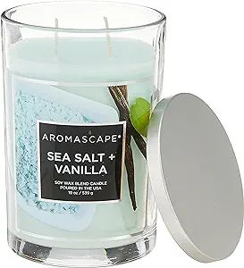 Aromascape PT41919 2-Wick Scented Jar Candle, Sea Salt & Vanilla, 19-Ounce, Blue | Amazon (US)