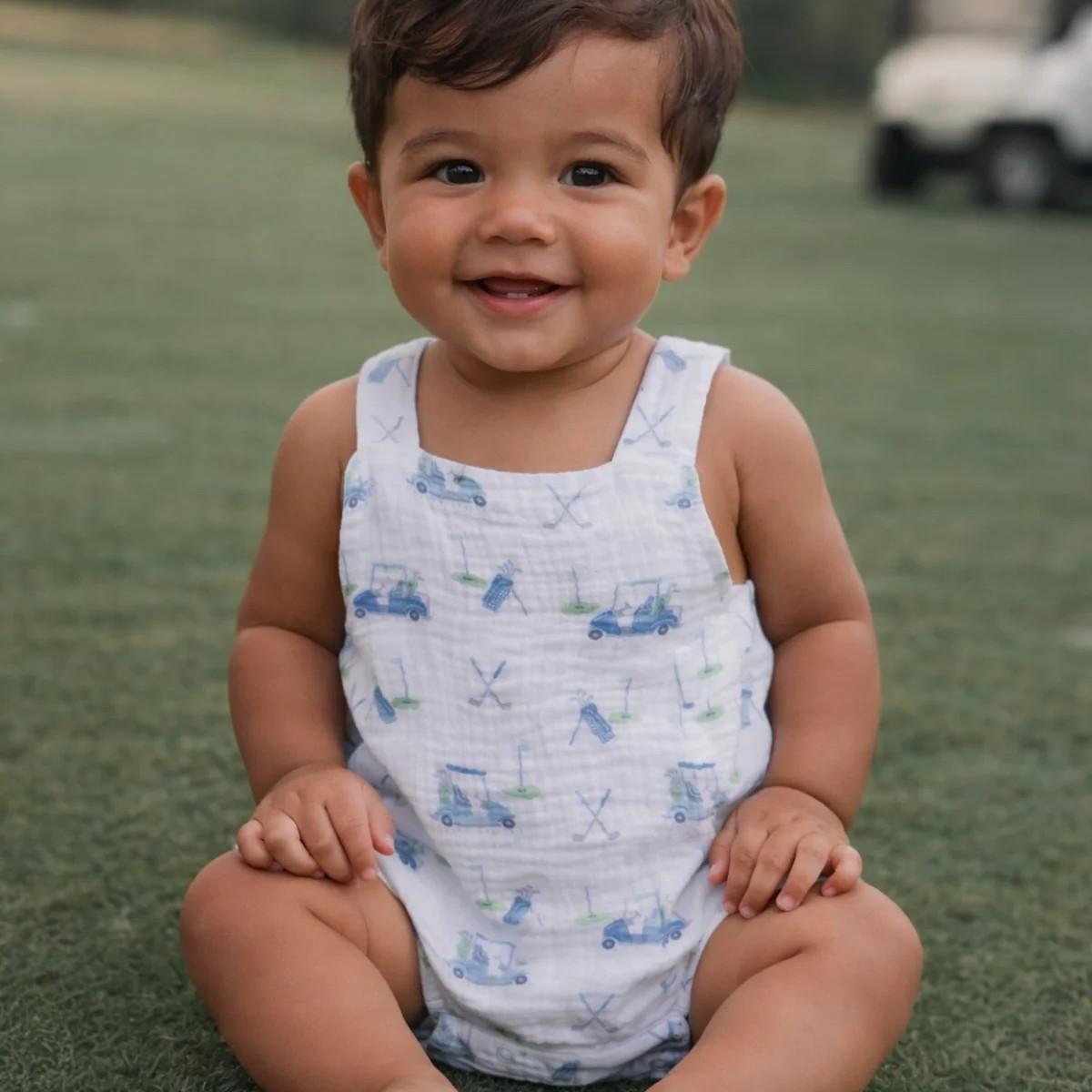 Retro Sunsuit, Baby Golf Cart Blue | SpearmintLOVE