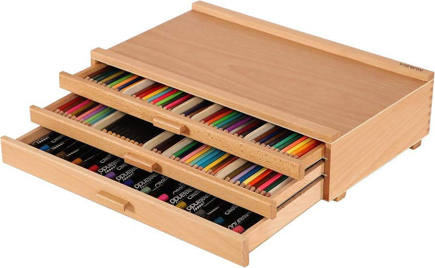VISWIN Upgraded 3-Drawer Wood Artist Supply Storage Box with Removable Dividers, Premium Beech Wo... | Amazon (US)