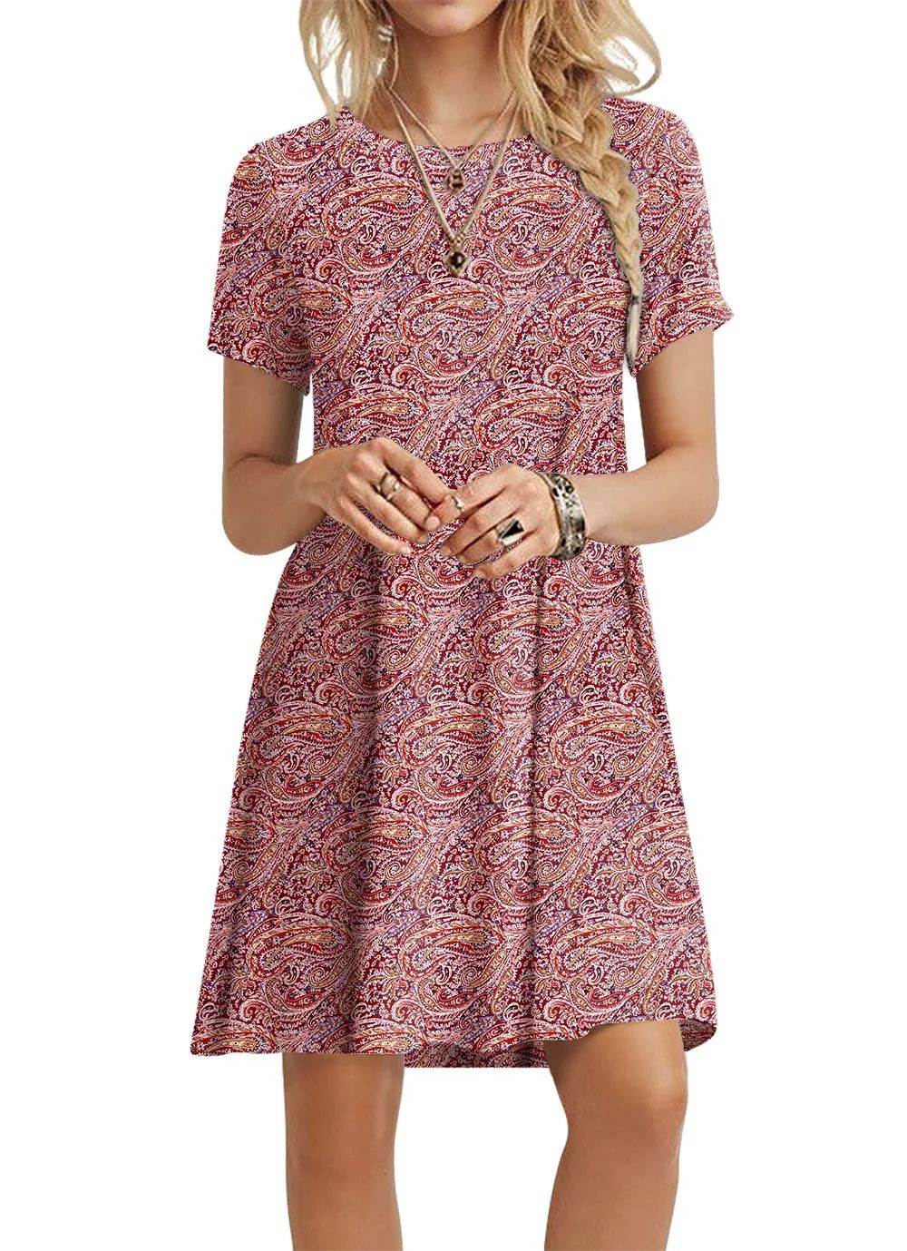 ppyoung Women's Summer Casual T-shirt Dresses Short Sleeve Boho Beach Dress | Walmart (US)