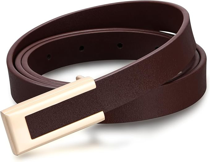 Genuine Leather Belts for Women Skinny Waist Belt for Dresses Jeans Pants with Gold Buckle | Amazon (US)