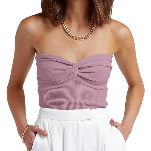 ANRABESS Tube Top for Women Summer Strapless Bandeau Knit Twist Knot Corset Crop Basic Tank Tops 2026 Vacation Beach Clothes Medium Purple | Amazon (US)