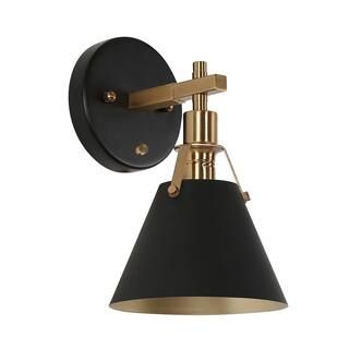 Home Decorators Collection Granville Collection 1-Light Matte Black and Vintage Gold Wall Sconce ... | The Home Depot