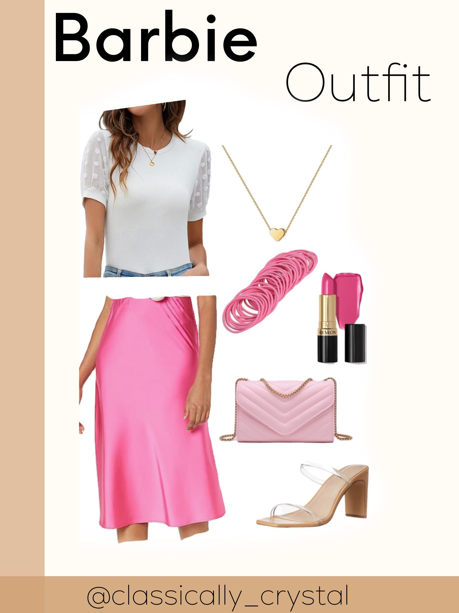 Barbie outfit, Barbie fashion, Barbie dress up, pink midi skirt, Amazon skirt, white blouse, Amazon blouse, bright pink revlon lipstick, the drop nude heels, clear heels, low heel, Amazon shoes, gold heart necklace from Amazon, light pink purse #ltkamazon #ltkbarbie #barbie #amazon #skirt #heels #purse #ltkskirt #ltkpurse 

#LTKstyletip #LTKSeasonal #LTKshoecrush
