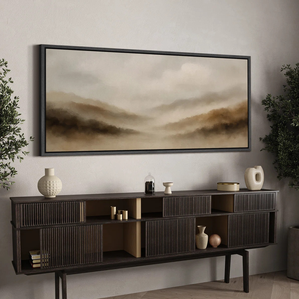 Large Framed Canvas Print Wall Art - Neutral Abstract Landscape Print for Minimalist Modern Wall ... | Wayfair North America
