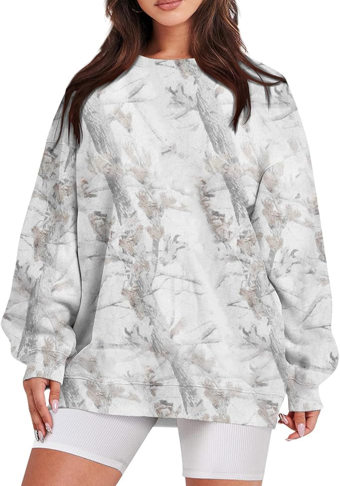 GOFULY Camo Sweatshirt For Women Crewneck Fall Oversized Y2k Camo Shirt Pullover Long Sleeve Mapl... | Amazon (US)