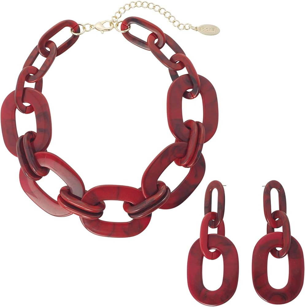 Bocar Acrylic Chunky Statement Necklace for Women Cube Link Chain Collar Necklace and Hoop Earrin... | Amazon (US)