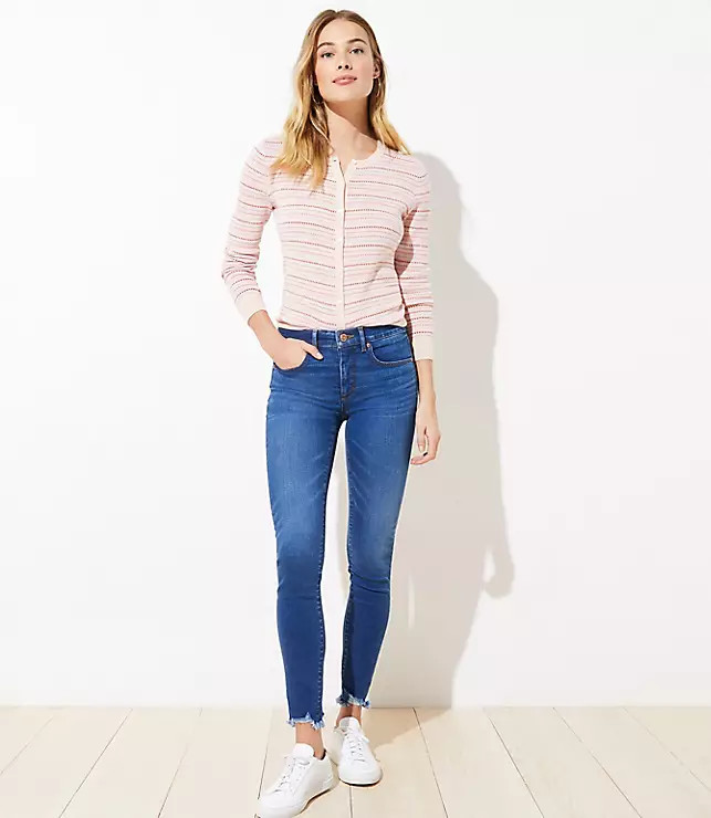 Chewed Hem Slim Pocket Skinny Crop Jeans in Botanic Blue Wash | LOFT | LOFT