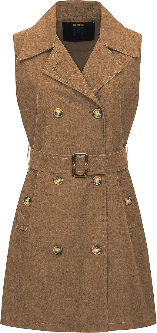 CREATMO US Women's Faux Suede Vest Sleeveless Double Breasted Trench Coat Long Blazer Dress | Amazon (US)