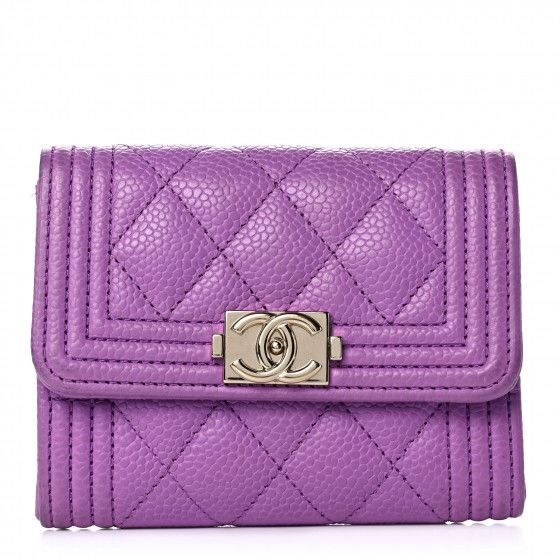 CHANEL Caviar Quilted Boy Card Holder Wallet Purple | FASHIONPHILE | Fashionphile
