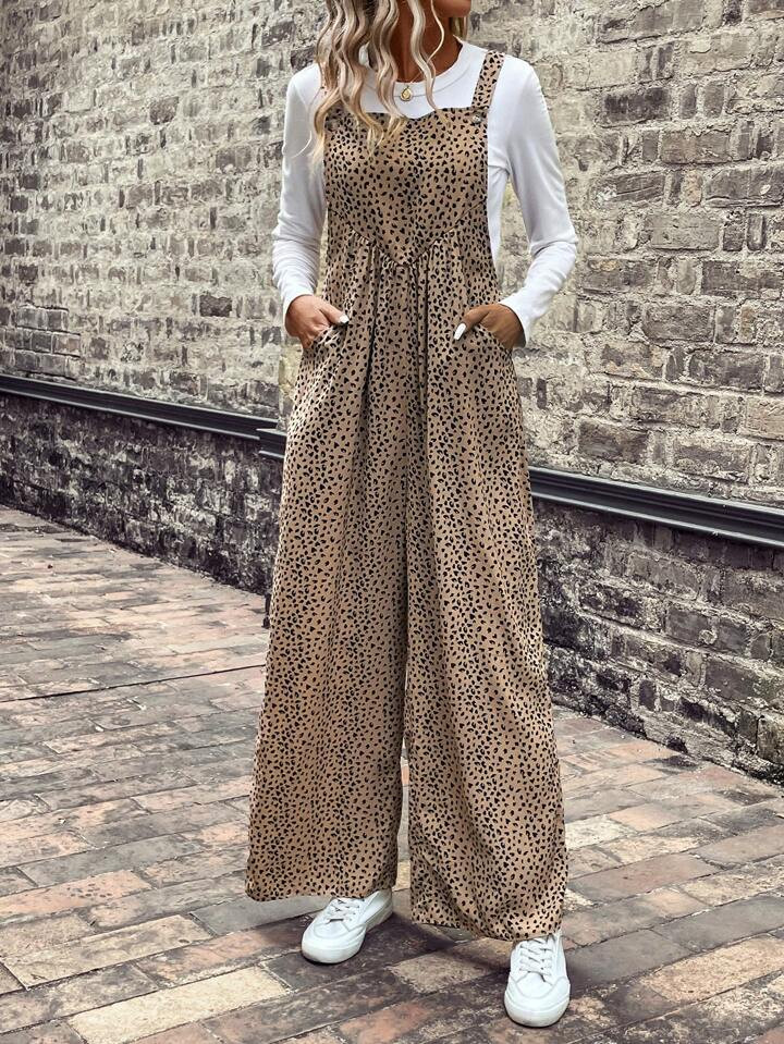 SHEIN LUNE Dalmatian Print Slant Pocket Overall Jumpsuit Without Tee | SHEIN