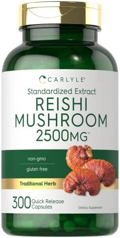 Reishi Mushroom Capsules 2500mg | 300 Count | Non-GMO, Gluten Free Reishi Mushroom Extract | by Carl | Amazon (US)