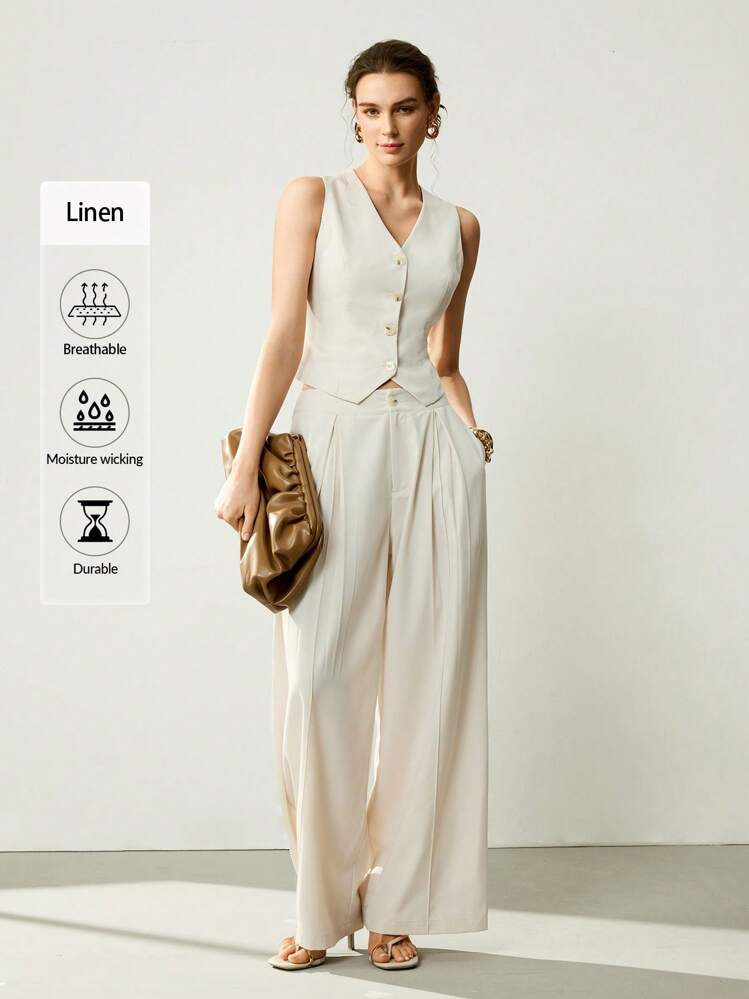 Uhlyne 2 Peças/Conjunto Colete Trançado De Verão + Calça Longa Para Mulheres, Conjunto De Roupas Casuais E De Escritório Finas, Conjunto De Linho, Roupas De Verão Para Mulheres, Linho, Outono, Minimalista, Casual Business, Roupas De Férias, Roupas De Trabalho, Roupas De Professor, Volta Às Aulas, Outono, Estilo Old Money | SHEIN