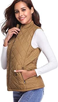 Fuinloth Women's Quilted Vest, Stand Collar Lightweight Zip Padded Gilet | Amazon (US)