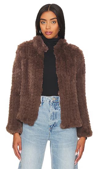 Aria Faux Fur Jacket in Saddle | Revolve Clothing (Global)