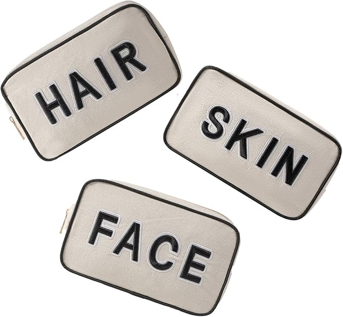 uekeboag 3Pcs Canvas Chenille Letter Makeup Bag Set, Small Travel Washable Organizer Bag for Purs... | Amazon (US)