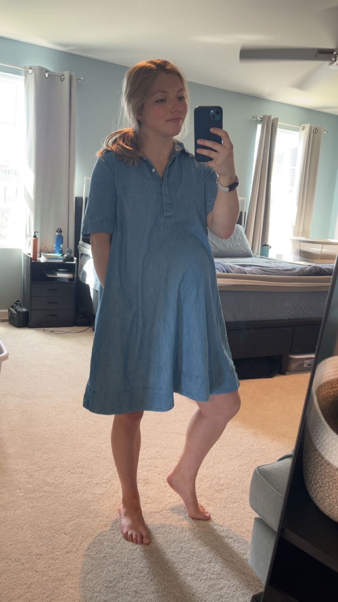 This soft denim dress is comfortable and such a classic look! It’s an oversized and shorter fit, so I opted for a longer option.

(5’2.5”, Size S Tall)
#MaternityFaves

#LTKmomlife #LTKBump