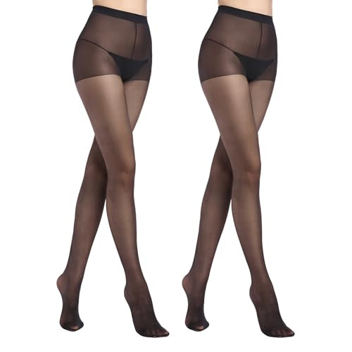 RubyRunk 2 Pack Sheer Tights for Women, rip resistant Pantyhose, 15 Denier, run resistant black sheer tights reinforced toe (US, Alpha, Small, Regular, Regular, black) | Amazon (US)