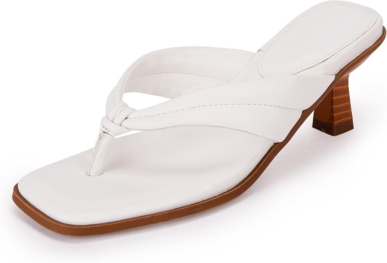 Womens Kitten Heel Thong Sandals Flip Flops Slip On Square Open Toe Slippers Low Stacked Heeled M... | Amazon (US)