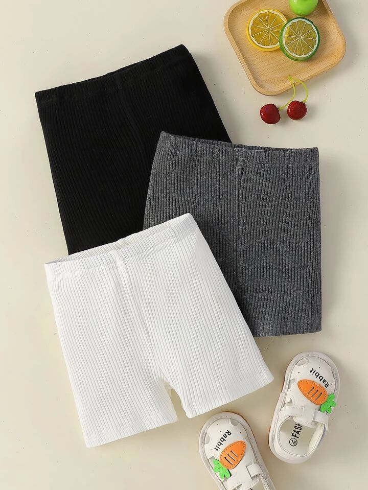 Baby 3pcs Solid Rib-knit Shorts | SHEIN
