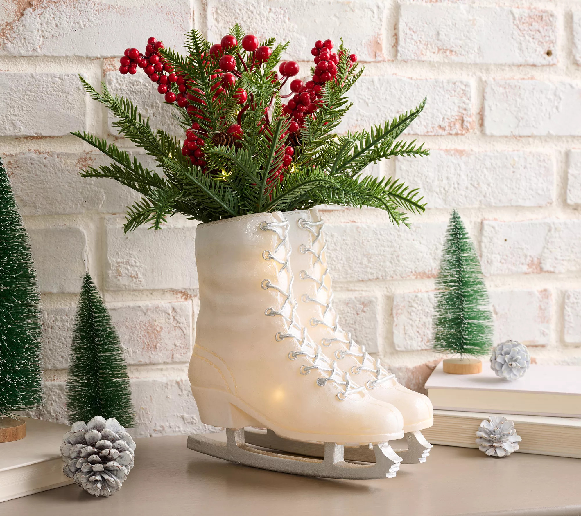 Illuminated Ice Skates with Greenery by Valerie - QVC.com | QVC