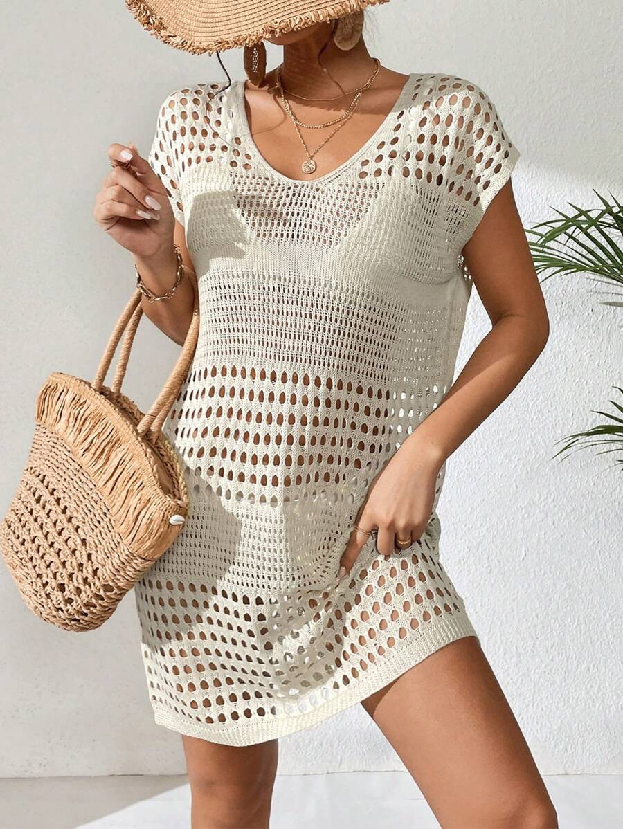 Hollow Out Batwing Sleeve Cover Up Dress Without Bikini | SHEIN