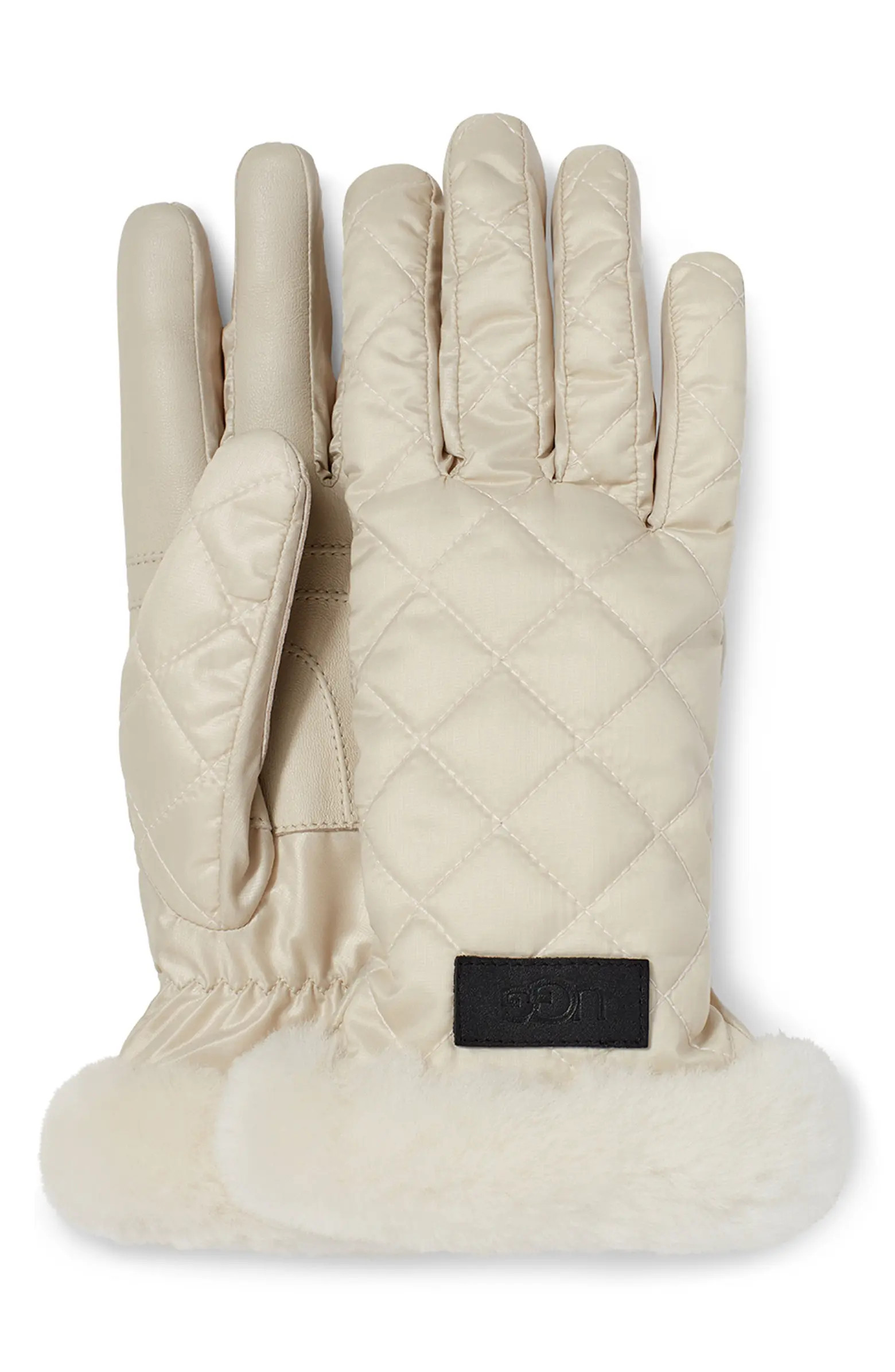 All Weather Touchscreen Compatible Quilted Gloves with Genuine Shearilng Trim | Nordstrom