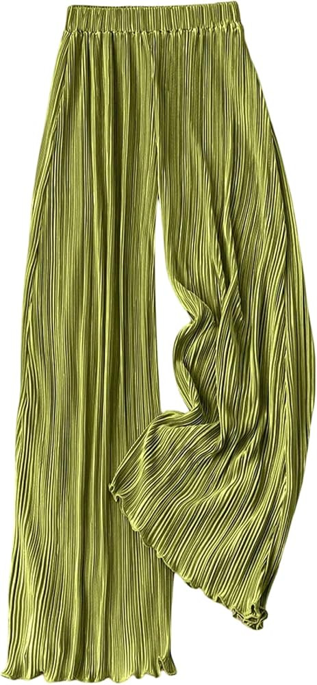 GORGLITTER Women's Silk Satin Wide Leg Pants Dressy Flowy Pleated Trousers Business Casual Work P... | Amazon (US)