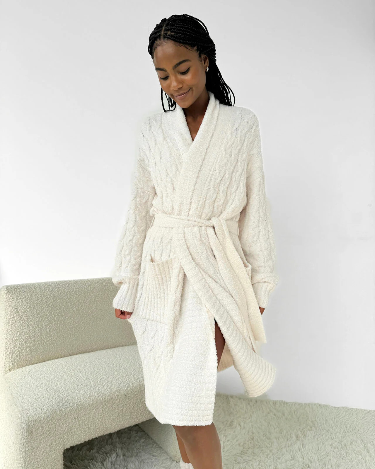 Ivory Cozy Fuzzy PJ Cable Robe | Splendid