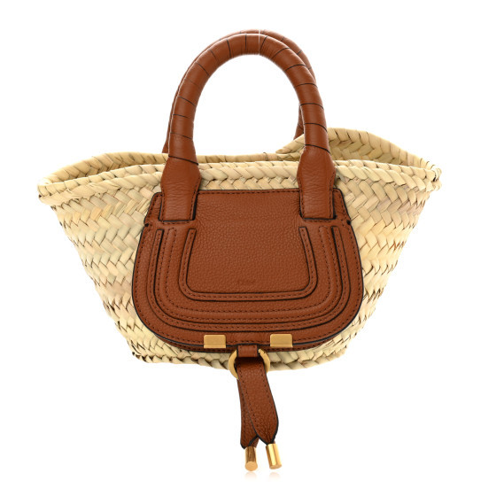 Raffia Small Grain Calfskin Mini Marcie Basket Tan | FASHIONPHILE (US)