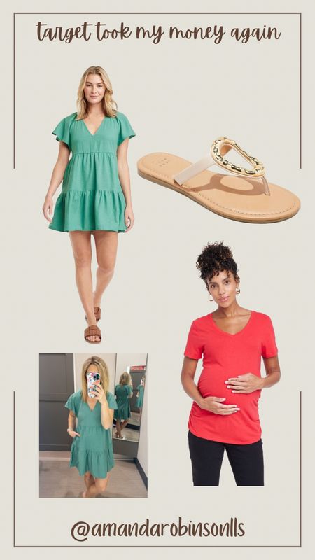 Target Finds 
Mini flutter dress
Maternity shirt 
Sandals 

#LTKfindsunder50 #LTKshoecrush #LTKbump