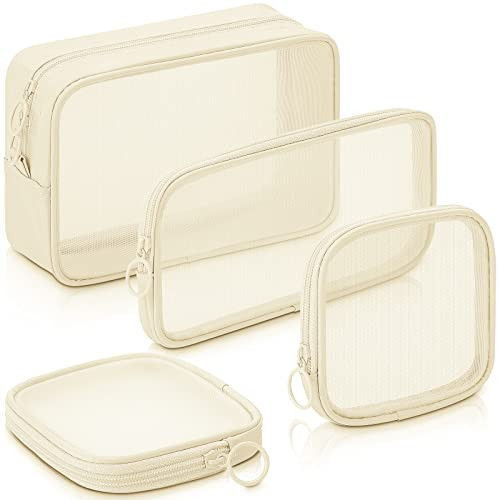 Weewooday 4Pcs Mesh Makeup Bag, Beige, Small, Large, Medium, Classic | Amazon (US)