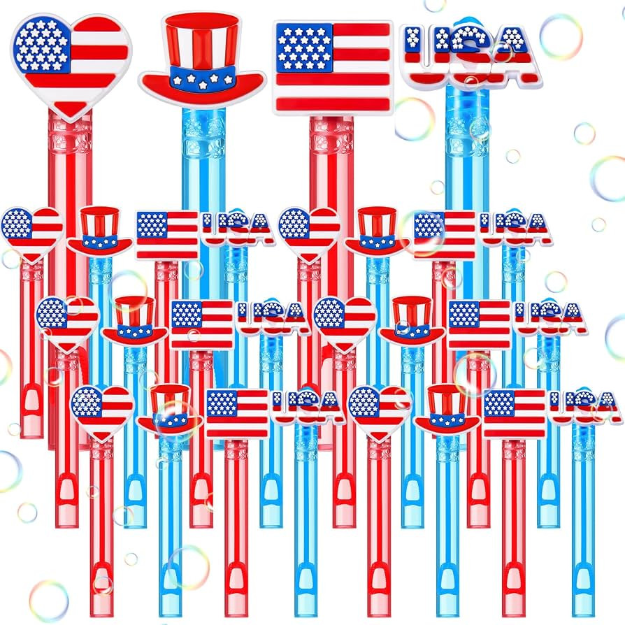 24 Pcs 4th of July Party Favors Bubble Wands Bulk Kids Patriotic Gift USA Red Blue Mini Bubbles f... | Amazon (US)