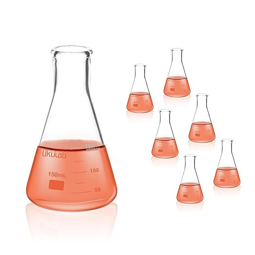 Okulab Conical Flask Set, 150mL Glass Erlenmeyer Flasks, Narrow Mouth, 3.3 Borosilicate Glass Con... | Amazon (US)