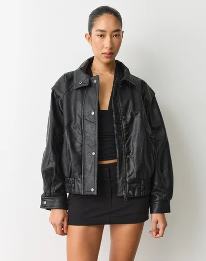 Funnel Neck Faux Leather Jacket | Glassons (Australia)