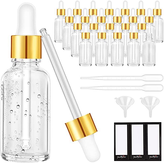 PrettyCare 1oz Glass Dropper Bottle 24 Pack Clear Glass Bottles Empty with 2 Funnels & 2 Long Pip... | Amazon (US)